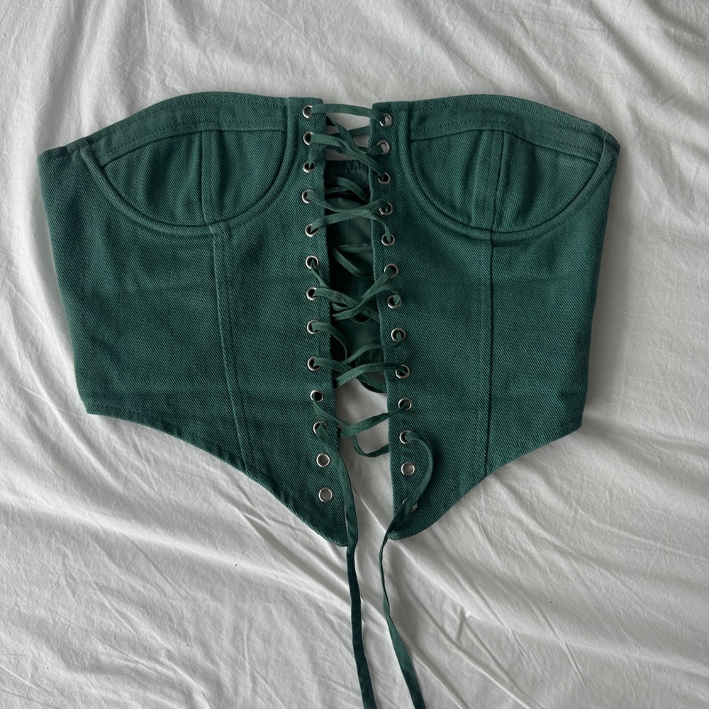 Lioness Teal Satin Corset
